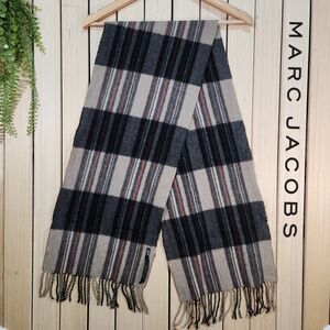 Marc Jacobs Scarf Cashmere Black and Gray Striped Scarf